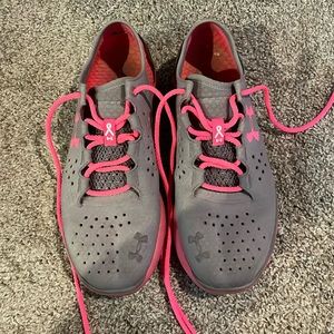 Grey and pink breast cancer Under Armour tennis shoes